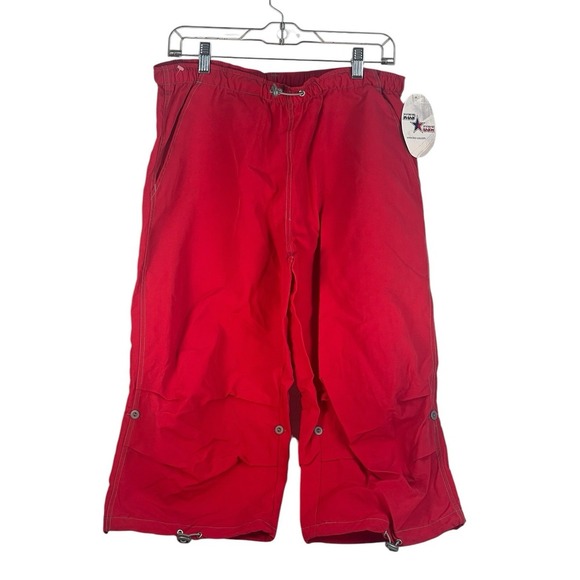 vtg y2k Kos USA red nylon diggers parashute pants capri cargo beach pants L - Picture 1 of 4